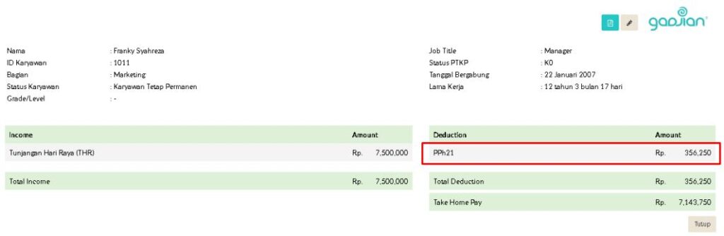 Hitung PPh 21 otomatis di Gadjian