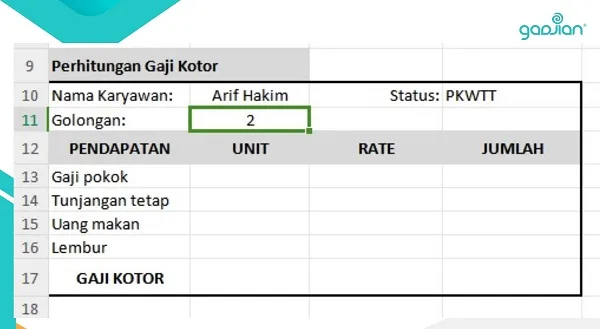 hitung gaji pokok dan gaji kotor karyawan