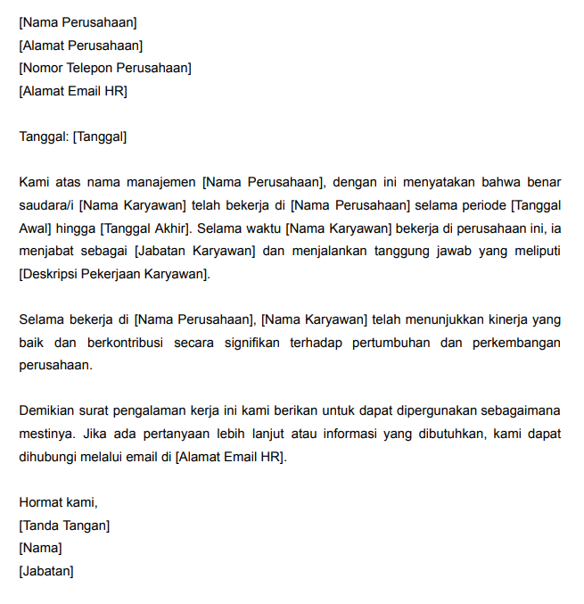 Contoh paklaring Surat Pengalaman Kerja Karyawan Tetap