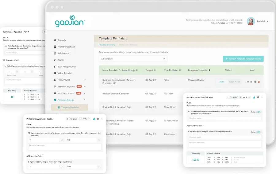 aplikasi kpi karyawan online Gadjian untuk monitor performance appraisal