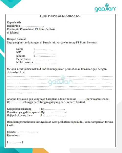 contoh formulir template proposal kenaikan gaji karyawan