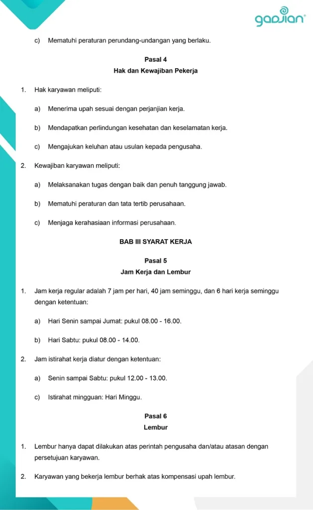 Format Aturan Perusahaan untuk Karyawan