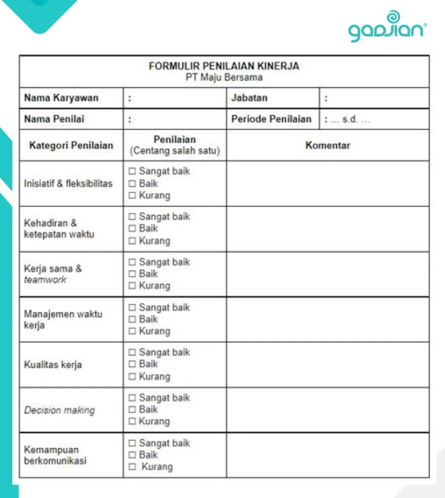 form penilaian kinerja karyawan Excel