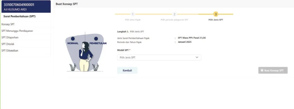 cara memilih jenis lapor spt masa pph 21