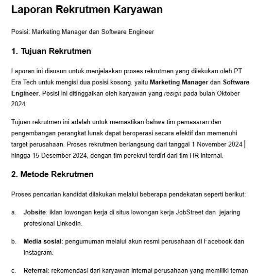 template contoh laporan rekrutmen karyawan perusahaan